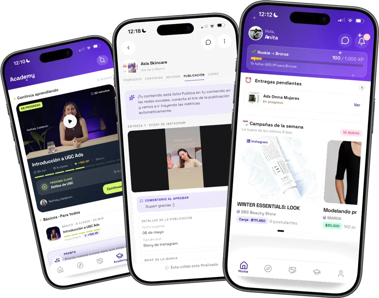 Pantallas de la app de Montu para creadores